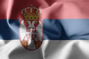 Representación 3d ondeando la bandera de seda de serbia foto