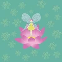 a lake fairy with wings hovered over a lily vector