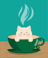 una taza de café con espuma en forma de gato vector