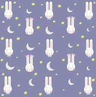 pattern rabbits sleep on the background of the moon and stars vector