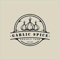 garlic onion logo vector line vintage illustration template icon graphic design. spice and ingredient sign and symbol for farm or seasoning shop with outline circle badge