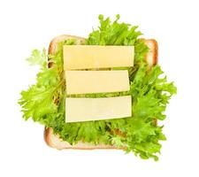 open sandwich with toast, cheese and leaf lettuce photo