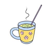 té de hierbas con limón en vaso. ilustración para impresión, fondos, cubiertas y embalaje. la imagen se puede utilizar para tarjetas de felicitación, carteles, pegatinas y textiles. aislado sobre fondo blanco. vector