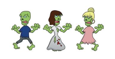 3 pcs scary zombies on a white background, Halloween holiday - Vector