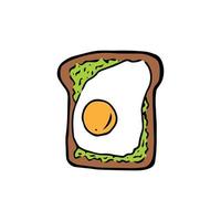 Hand drawn doodle avocado toast. Vector color illustration of sandwich with egg and avocado.