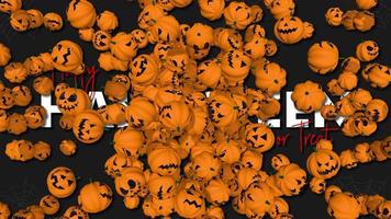 l'explosion de citrouille effrayante d'halloween révèle ensuite le texte de l'astuce et du traitement d'halloween, le rendu 3d, l'incrustation en chrominance, la sélection luma matte de citrouilles video