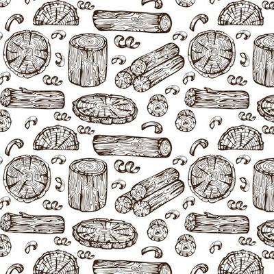 Seamless pattern from different parts of a tree boards, wood saw cuts, stubs.Background in vector.