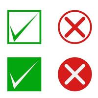 Green check mark and red cross icon on white background. Vector illustration. EPS 10.
