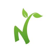 Initial letter N with leafs nature logo design concept vector