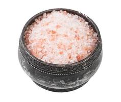 silver salt cellar with pink Himalayan Salt photo