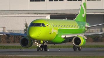 NOVOSIBIRSK, RUSSIAN FEDERATION JUNE 17, 2020 - S7 Airlines Embraer 170SU VQ BYM taxiing to start position before departure from Tolmachevo Airport, Novosibirsk. video