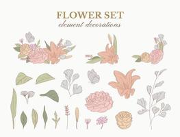 Flowers element decorations set vector