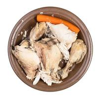 boiled chicken meat on brown plate isolated photo