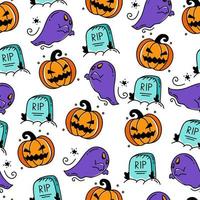 Seamless pattern with Halloween elements Doodle style vector design illustration on white background