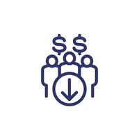 reduce labor costs line icon with workers, vector