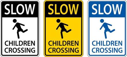 Slow Children Crossing Sign On White Background vector