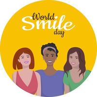 día mundial de la sonrisa. chicas sonrientes. ilustración vectorial en estilo plano vector