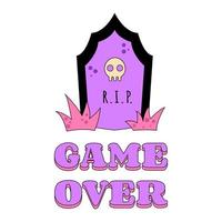 Grave with Scull Halloween Temporary Tattoo or Sticker in Grove Style Text Game Over vector