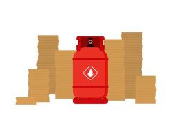 Red gas cylinder with coins. Flat style. vector