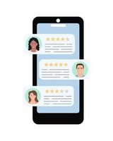 Leaving a feedback concept. Feedback and review messages with rating stars via smartphone. vector