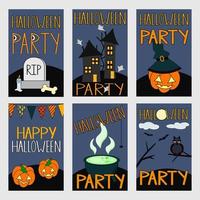 Set of Halloween invitation or greeting card templates. Vector illustration.