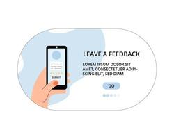 Leaving a feedback concept for web. Hand taking a smartphone. Flat style. vector