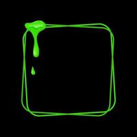 Square frame with a spill green slime. Dripping toxic viscous liquid. Vector cartoon illustration