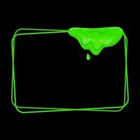 Rectangular horizontal frame with a flowing green slime. Dripping toxic viscous liquid. Vector cartoon illustration