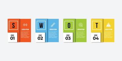 SWOT analysis diagram, infographic template with four elements, vector illustration