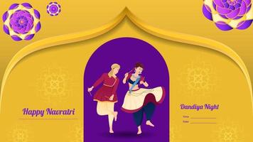 pareja dandiya banner vector ilustración, feliz navratri.