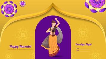 vector de niña vestida tradicionalmente, vector de banner dandiya creativo, navratri feliz.