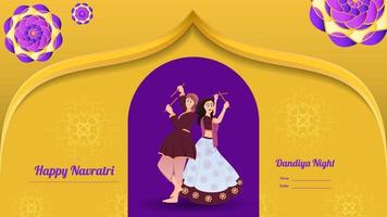 pareja dandiya banner vector ilustración, feliz navratri.