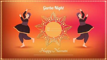 traditionally dressed men with dandiya stick, Happy Navratri vector banner.