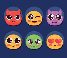 six emoticons characters icons vector