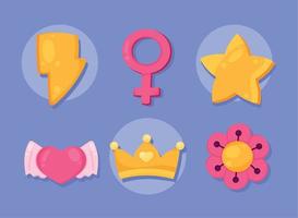 six Girl Power icons vector