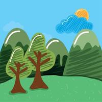 nature landscape scene drawn vector