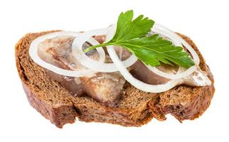 open sandwich with herring, onion, parsley photo