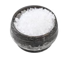 silver salt cellar with coarse grained Sea Salt photo