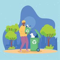 guy and recycle trash vector