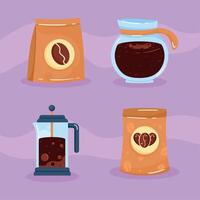 cuatro iconos de bebida de café vector