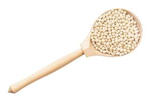 top view of israeli pearl couscous in wood spoon photo