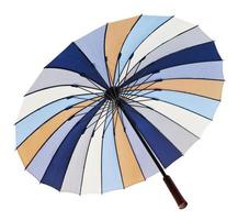 view from below of open striped umbrella photo