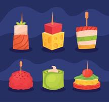 six appetizers party icons vector