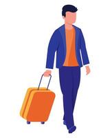 traveler walking with suitcase vector