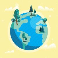 earth planet with trees scene vector