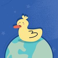 cute duck in earth vector