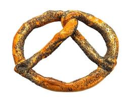 single pretzel sprinkled with poppy seeds isolated photo