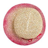 top view of straw hat with pink narrow brim photo