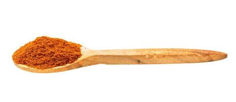 wooden spoon with chili powder from cayenne pepper photo