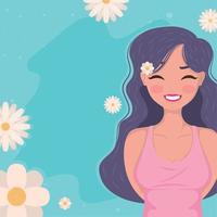 womens day, girl and flowers vector